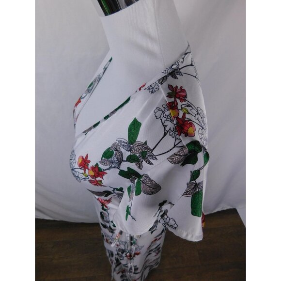 jenn & jo Dress Womens Small White Floral Wrap V-Neck Short Sleeve Tie Waist - Picture 5 of 11